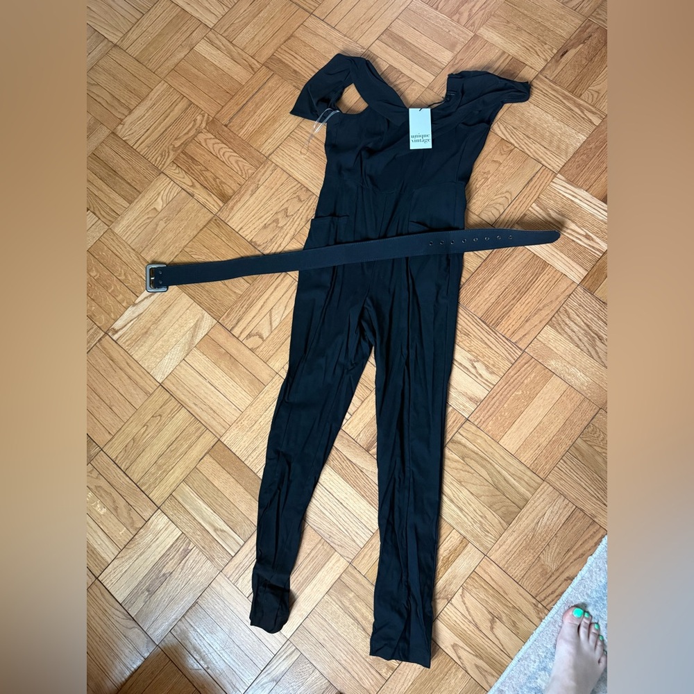 NWT Black Women's Jumpsuit with Belt Unique Vintage